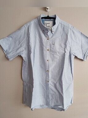 Peau de Loup Blue & White Pinstripe Short Sleeve Button Up Shirt Size 16 Unisex